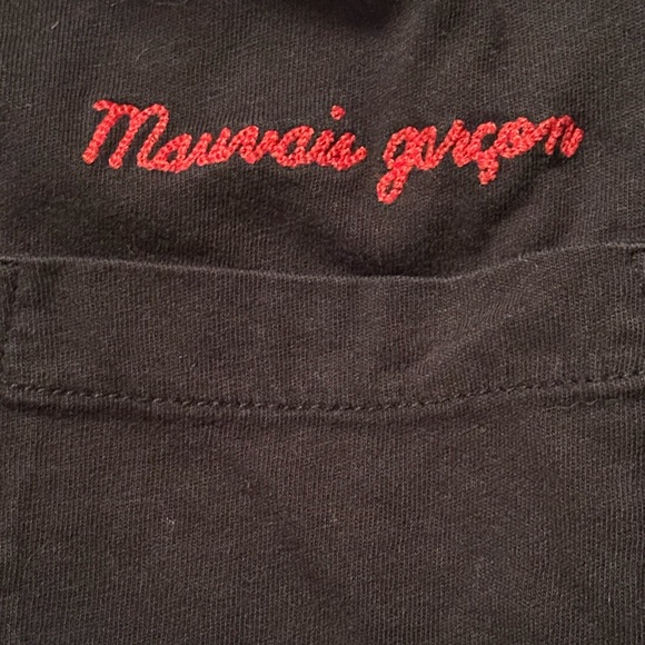 Sandro Paris Mauvais Garçon Embroidered Crew Neck Short Sleeve Black Tee T-shirt - Picture 7 of 7